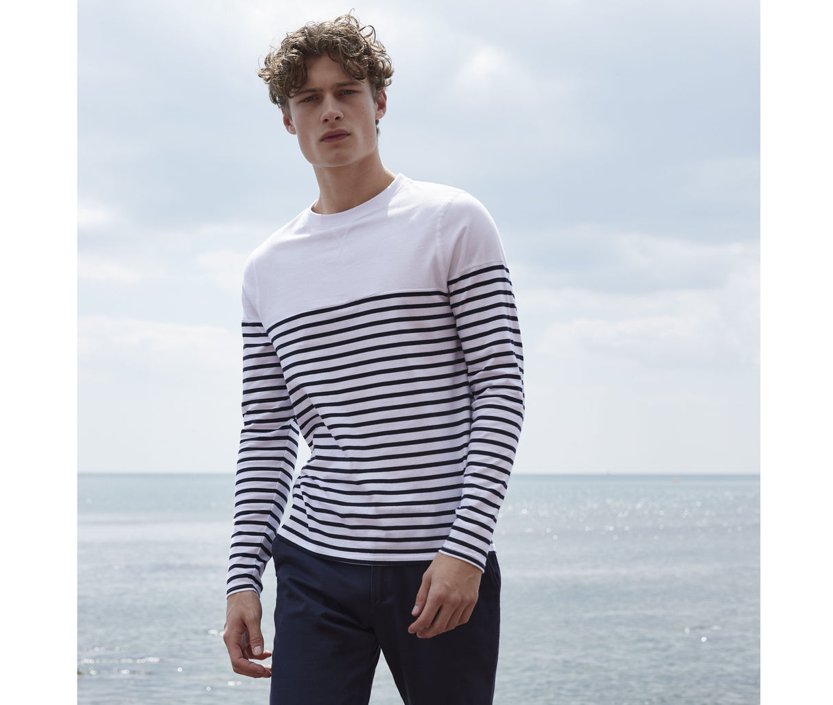 FRONT ROW LONG SLEEVED BRETON STRIPED T