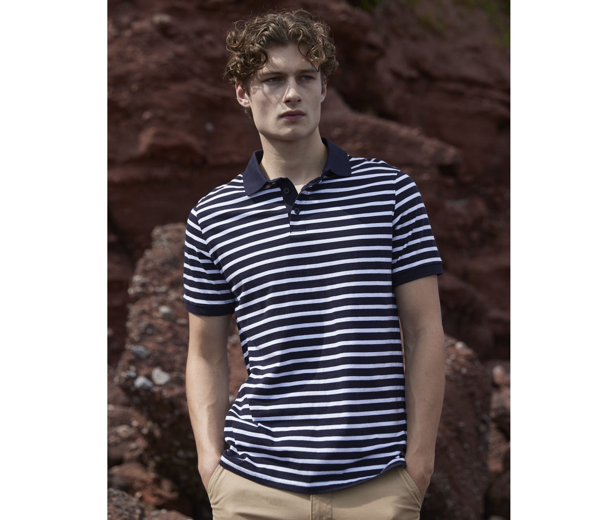 FRONT ROW STRIPED JERSEY POLO SHIRT