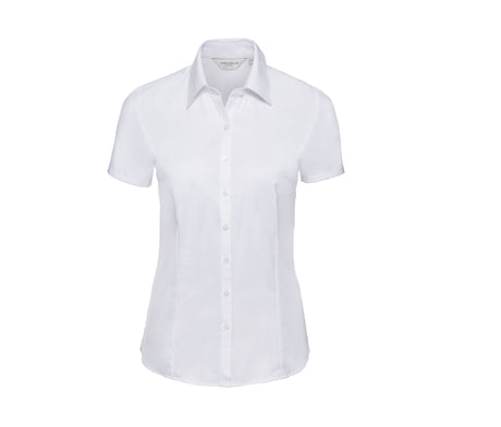 LADIES' SHORT SLEEVE TAILORED HERRINGBONE SHIRT