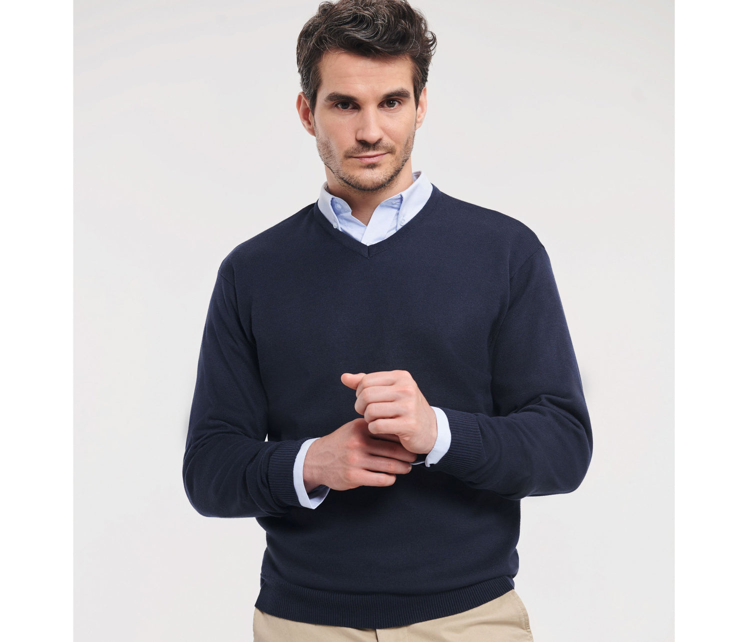 RUSSELL MEN'S V-NECK KNITTED PULLOVER