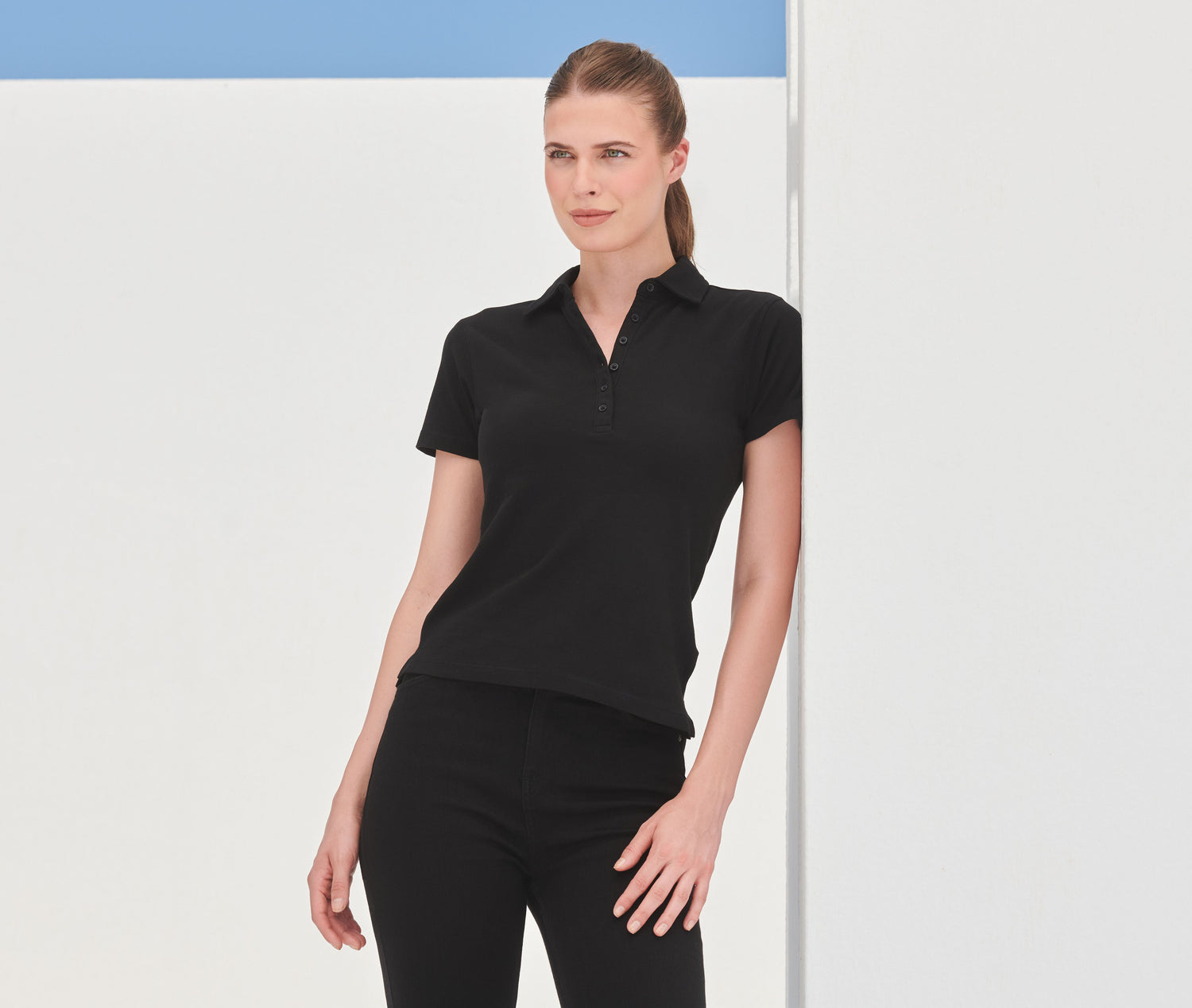 SF CLOTHING WOMEN'S SHORT-SLEEVED STRETCH POLO