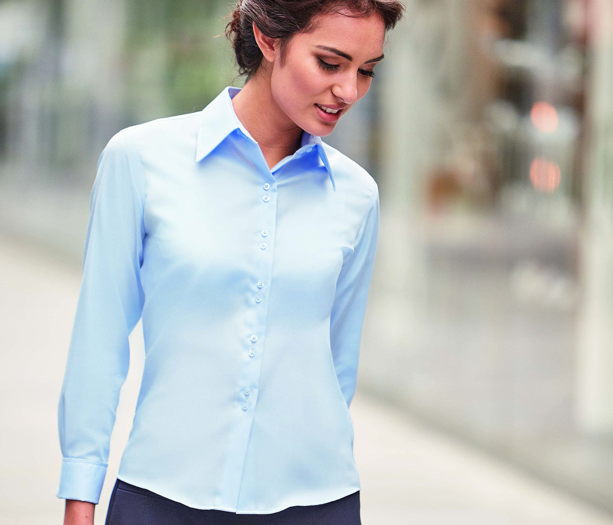 RUSSELL COLLECTION LADIES' LONG SLEEVE TAILORED ULTIMATE NON-IRON SHIRT