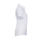 RUSSELL COLLECTION LADIES' SHORT SLEEVE TAILORED HERRINGBONE SHIRT