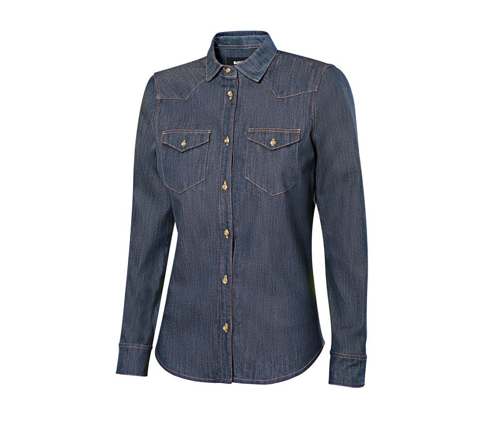 VELILLA WOMEN'S LONG-SLEEVE STRETCH DENIM SHIRT